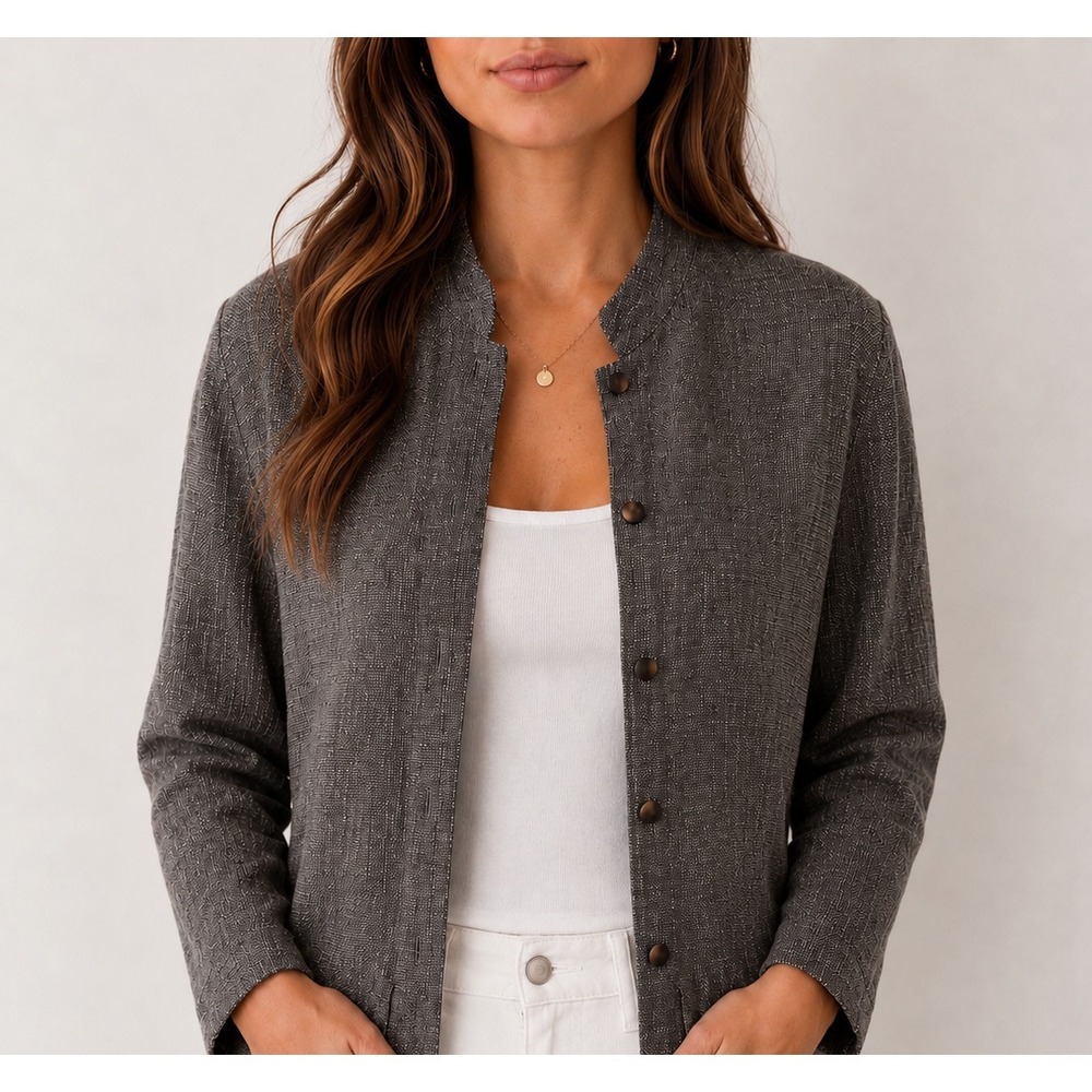 Eileen Fisher Shacket Women Small Brown Linen Blend Textured Shirt Jacket USA